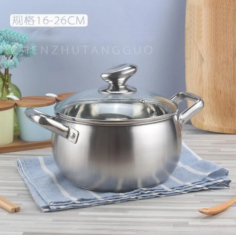 

Thick stainless steel pearl soup pot tube ear double handle soup pot induction cooker stainless steel kitchen pot set