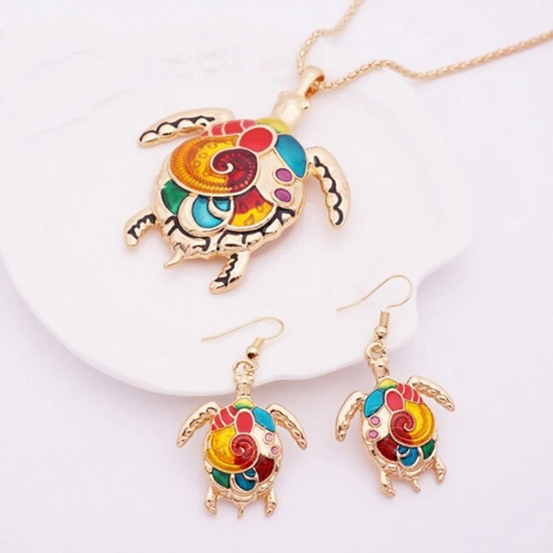 1Set Tortoise Design Necklace Earrings Set For Women Men Alloy Unique Gift Animal Pendant Jewelry Sets Charm Accessories