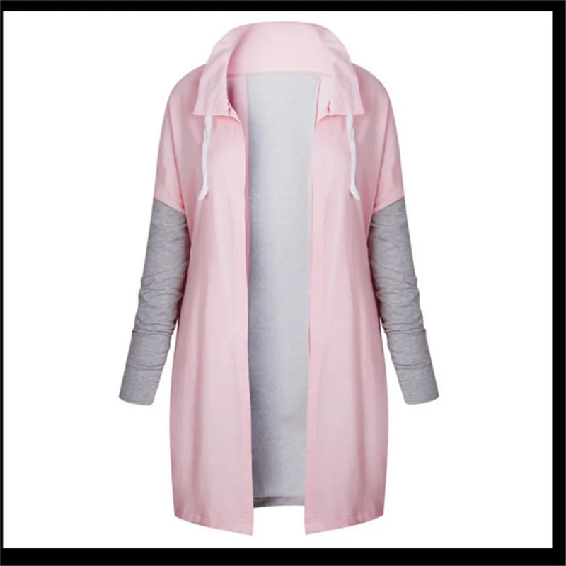 Осень, Женская куртка, модная одежда, пэтчворк, повседневное длинное пальто, женские длинные кардиганы, Весенняя верхняя одежда, пальто для женщин - Цвет: pink