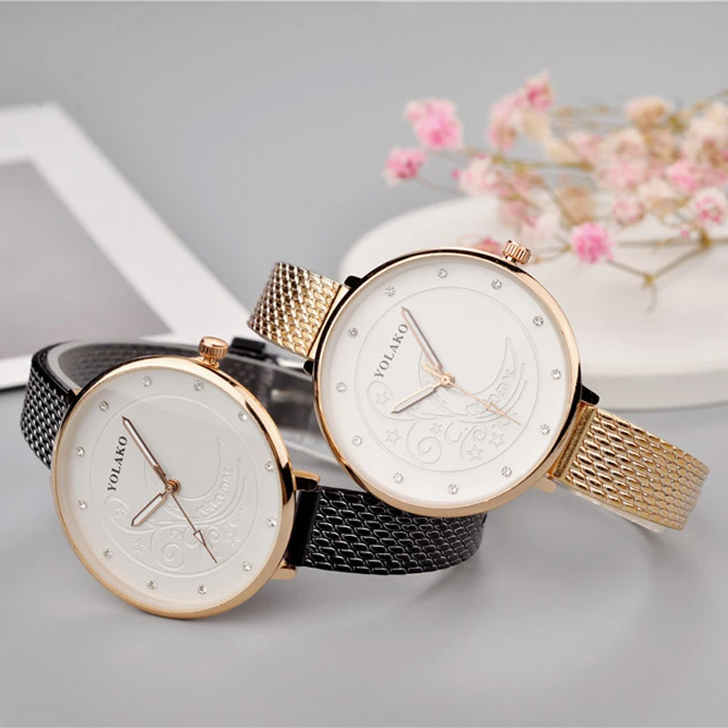 

Ladies Moon Pattern Women Watch belt Leather Fine Strap Ultra-thin Clock Quartz Diamond Casual Female Wristwatch Montre Femme