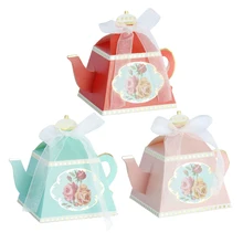 10pcs Teapot Candy Box With Ribbon Gift Cake Candies Packaging Boxes For Wedding Baby Shower Souvenirs Birthday Favors Supplies