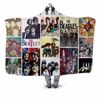 

Music Band 3D Printed Plush Hooded Blanket for Adults Children Sofa Quilt Wearable Fleece Throw Blanket Home Office Washable New