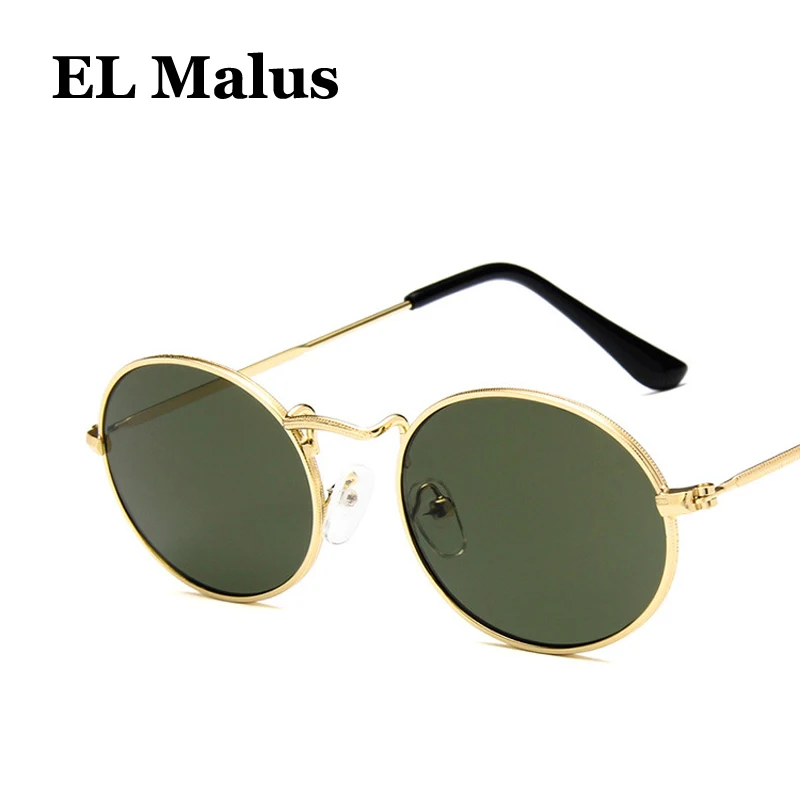 

[EL Malus]Retro Oval Metal Frame Mens Women Sunglasses Vintage Gray Red Lens Gold Silver Shades Sexy Ladies Light Sun Glasses