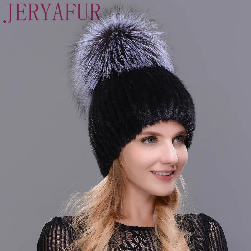 

Real mink fur hat for winter women imported knitted mink cap with fox fur 2017 new hot sale high quality female beanies