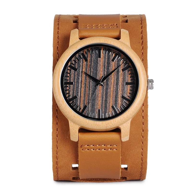 BOBO BIRD V-H08 Bamboo Wooden Watches Mens Quartz Outdoor Sport Watches Clock With Leather Strap Relojes Hombre