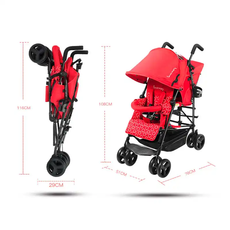 kinderwagon double stroller red