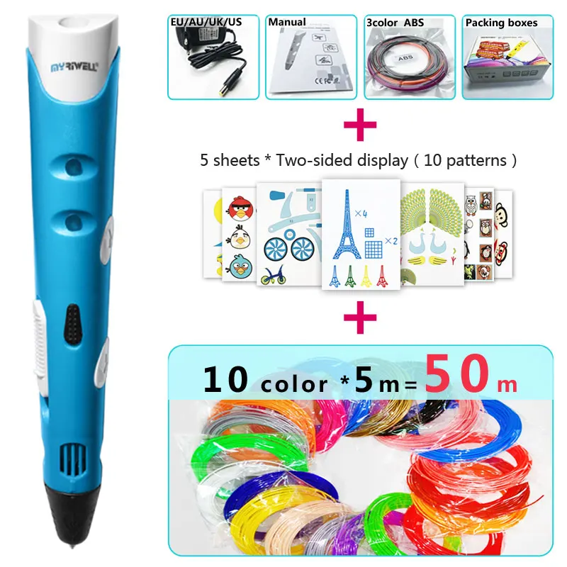 Myriwell 3d Ручка 3d ручки, 1,75 мм ABS/PLA нити, 3 d pen3d модель, Creative3d ручка doodler, лучший подарок для детей