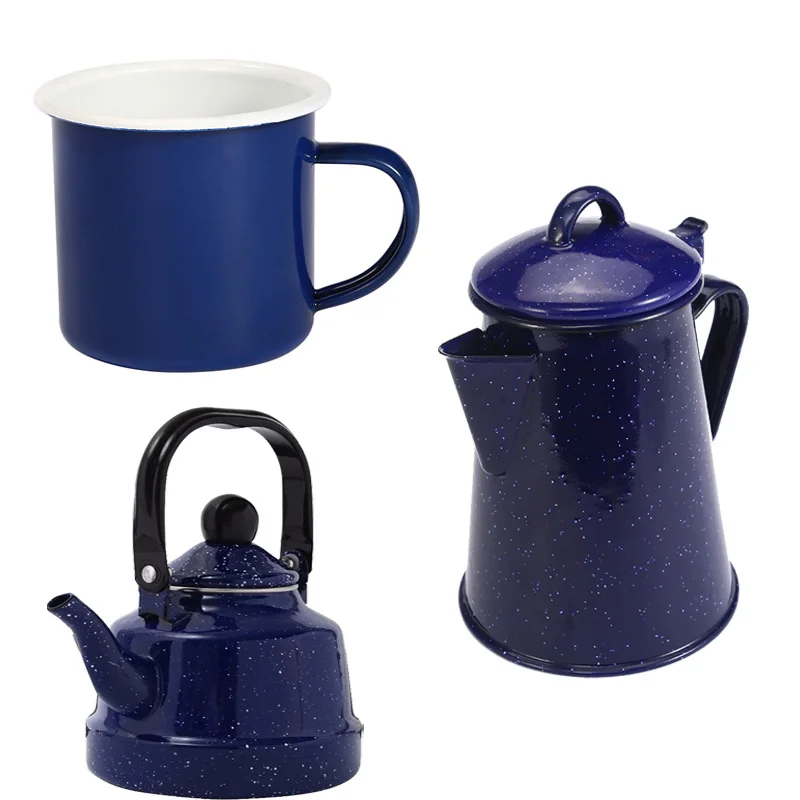 

Starry Sky Blue Breakfast Coffee Enamel Mug Enamel Water Kettle with Handgrip High Quality Enamel Water Pot Coffee Water Kettle