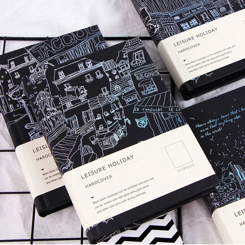 

"Leisure Holiday" Hard Cover Diary Beautiful Notebook Journal Notepad Black Papers Free Note Stationery Gift