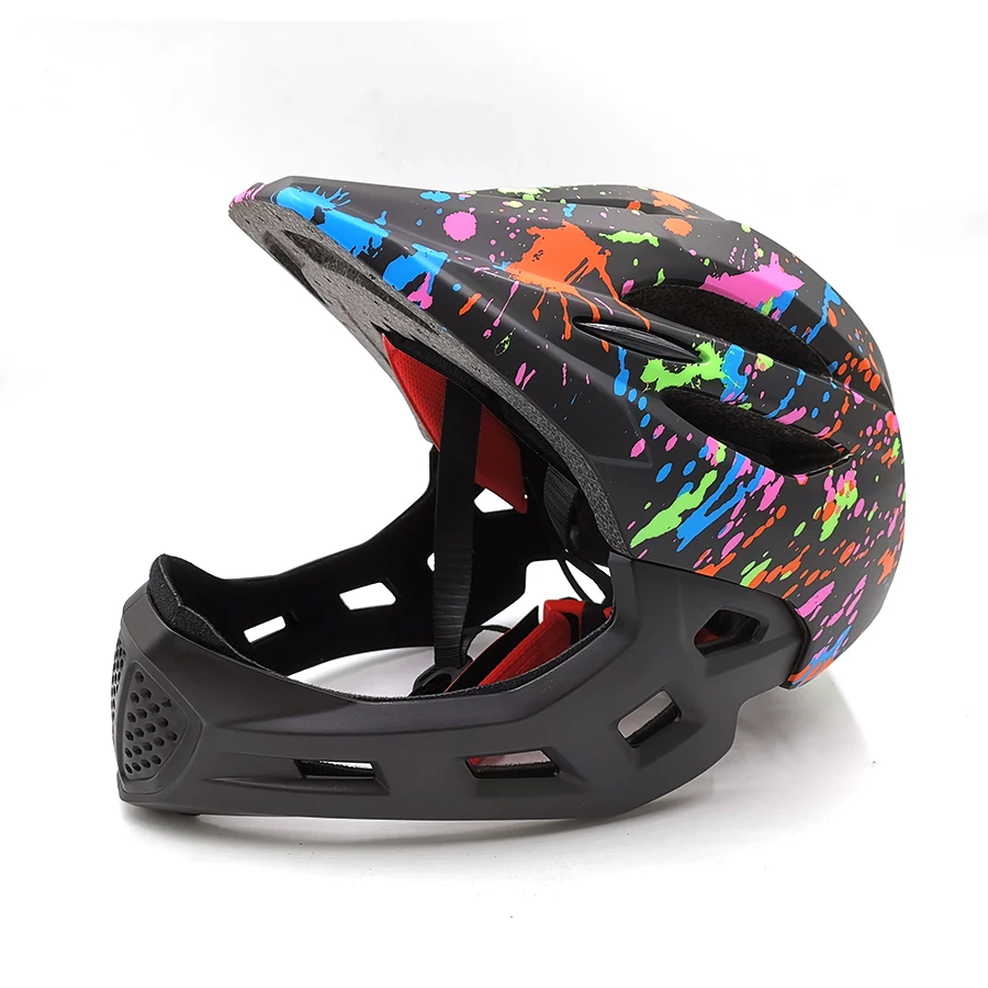 

Full face cycling helmet for kids Children s bicycle helmet mtb mountain bike helmet visor safety fullface helmet LED taillights
