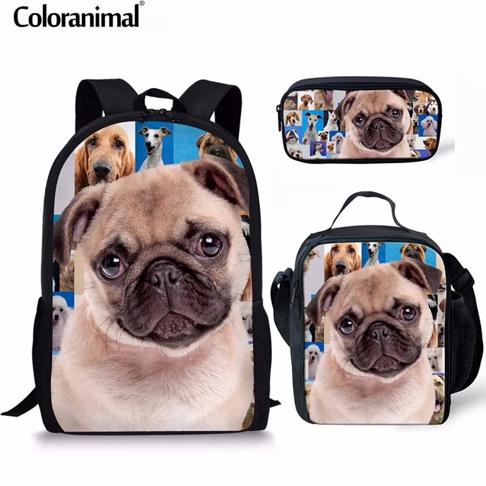 Coloranimal Kids School Backpack Cute Pug Dog Puzzle Print Youtn Boy