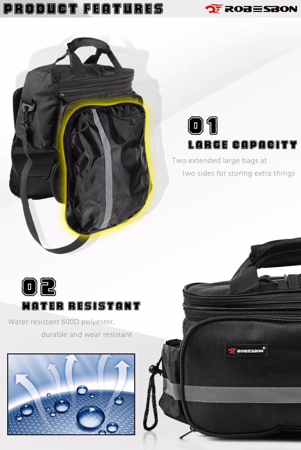 Robesbon 35L Fashionable Cycling Bicycle Bike Waterproof Rear Seat Trunk Handbag Bag