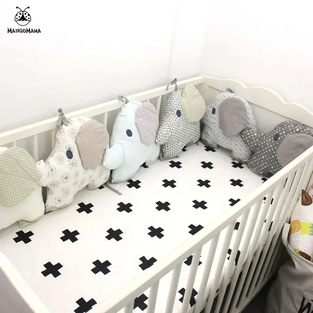 6pcs baby bed bumper Elephant shape design embroidery bumper pad crib