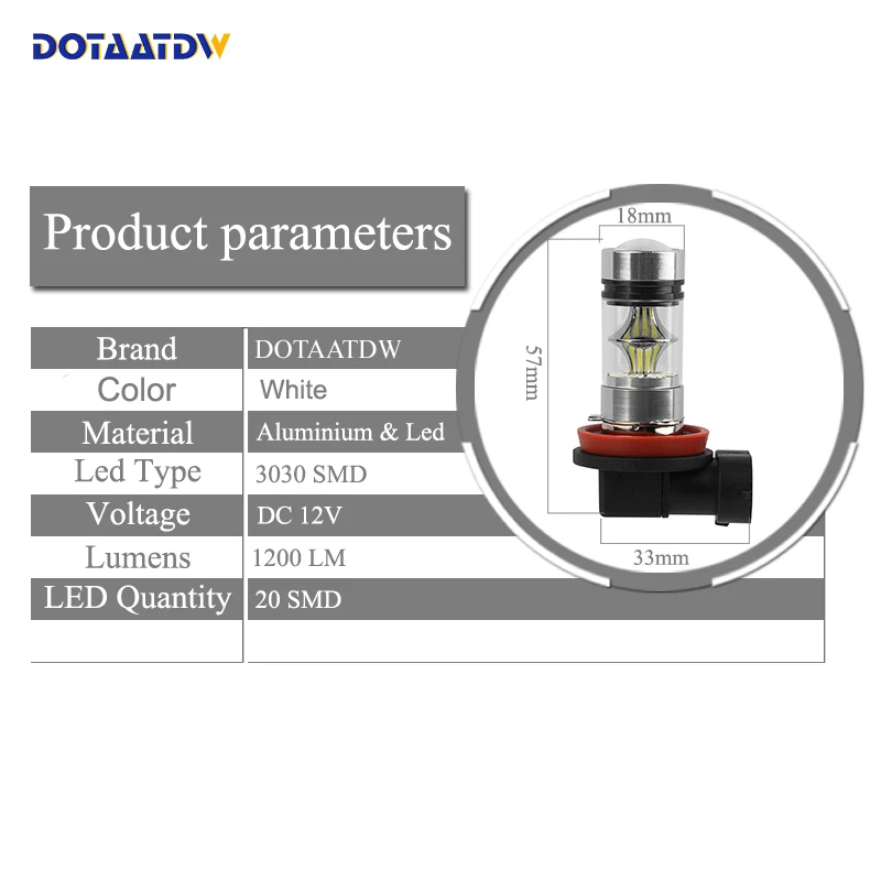 Dotaatdw 2 шт. H11 H8 светодиодный туман светильник лампы 9005 HB3 HB4 9006 Автомобильные дневные ходовые огни Авто дневные ходовые огни дальнего света 12V 24V 6000K белый