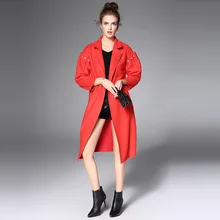New 2016 Women Coats and Jackets Winter V-Collar Long Sleeved Beaded Stitching Belt Patchwork Wool Winter Women Jacket Feminino