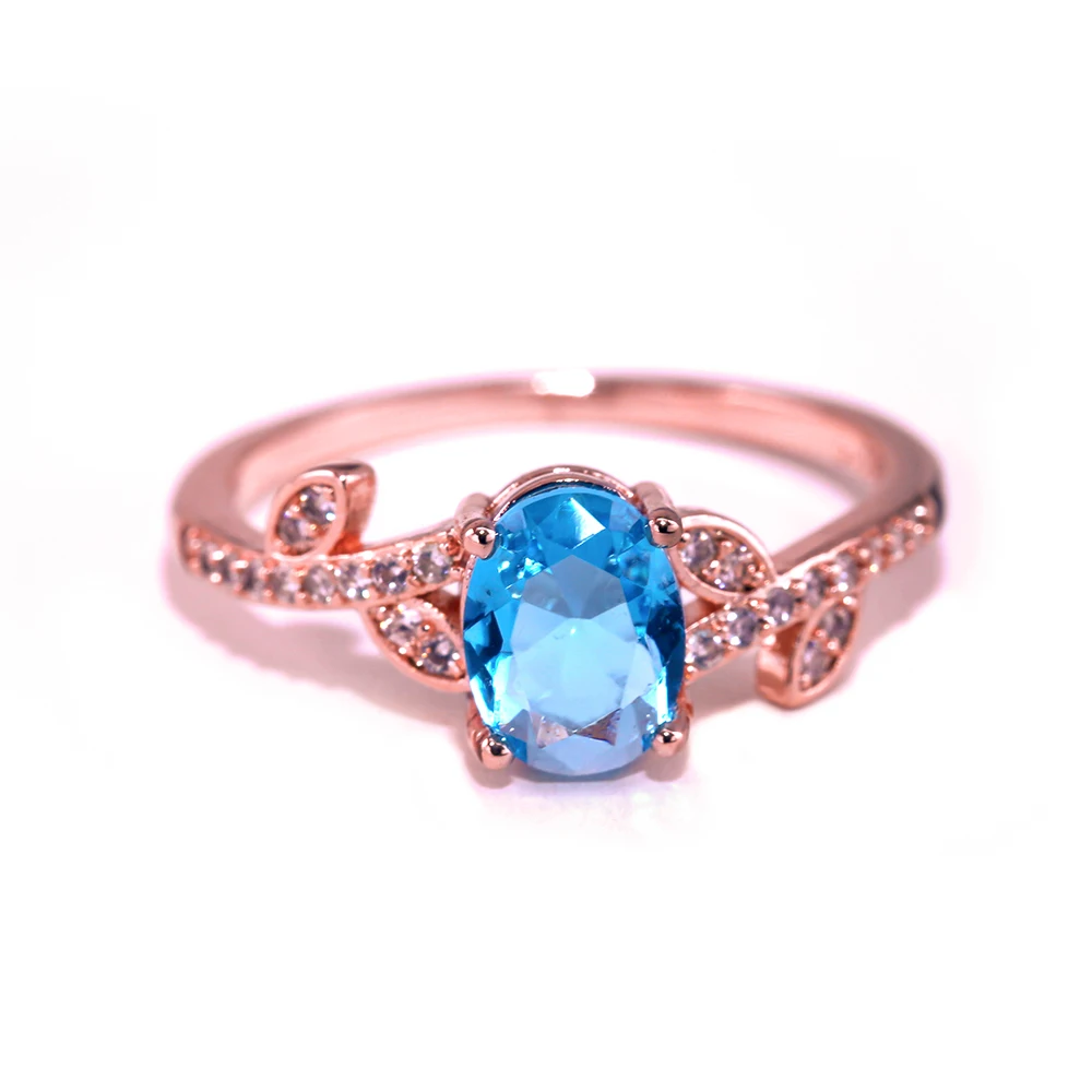 Huitan романтическое растительное кольцо для женщин с пасьянсом Синий Кристалл Камень Лист цвета розовое золото сельская местность обручальное кольцо женские ювелирные изделия