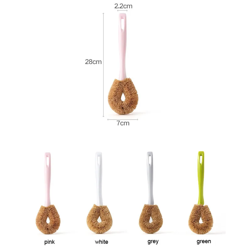 Natural Coconut Long Handle Cleaning Brush Non-stick Oil Pot Brushes Dish Washing Oil Kitchen Cleaning Brush 4 Colors  (16)