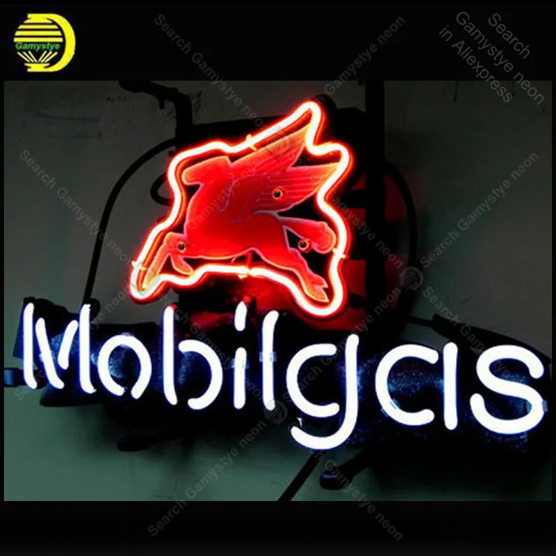 #*Cheap NEON SIGN For MOBI GAS OIL STATION ADVERTISE Signboard REAL GLASS BEER BAR PUB display RESTAURANT outdoor Light Signs 17*14\