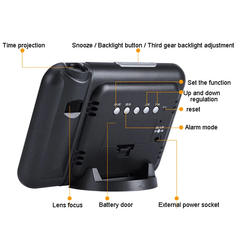 Проекционный будильник, цифровые часы-проектор на потолке с внутренней/наружной индикацией температуры, двойные сигналы, повтор, цвет