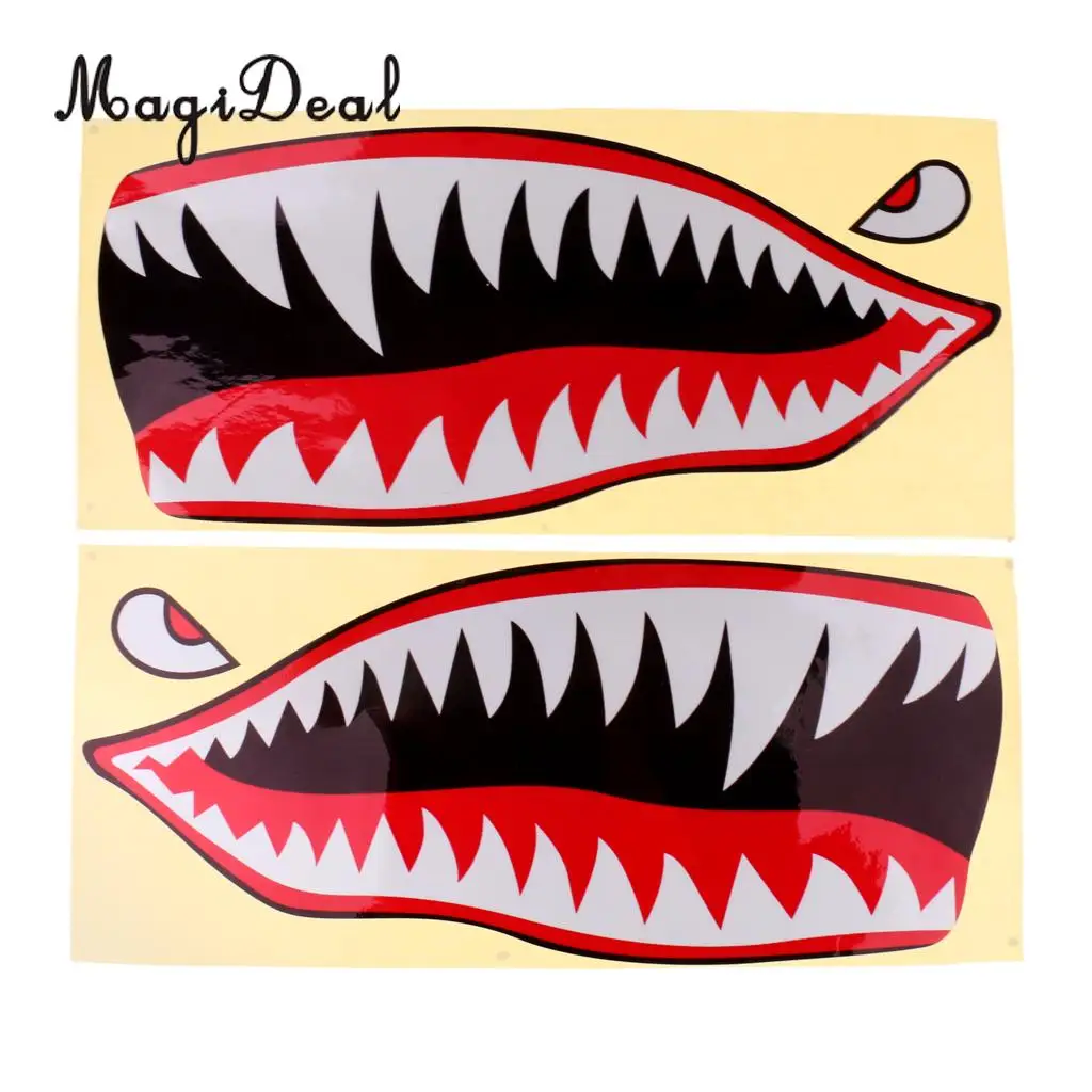MagiDeal Waterproof 2Pcs Shark Teeth Mouth Eyes Decals Stickers for Kayak Boat Fishing Graphics Dinghy Jet Ski Supply 42 x18cm