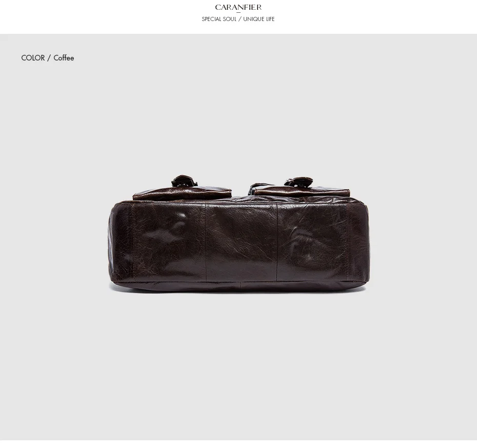 CARANFIER Мужские портфели высокого качества из натуральной воловьей кожи Бизнес сумки на плечо 14 дюймов ноутбук компьютер Твердые дорожные сумки