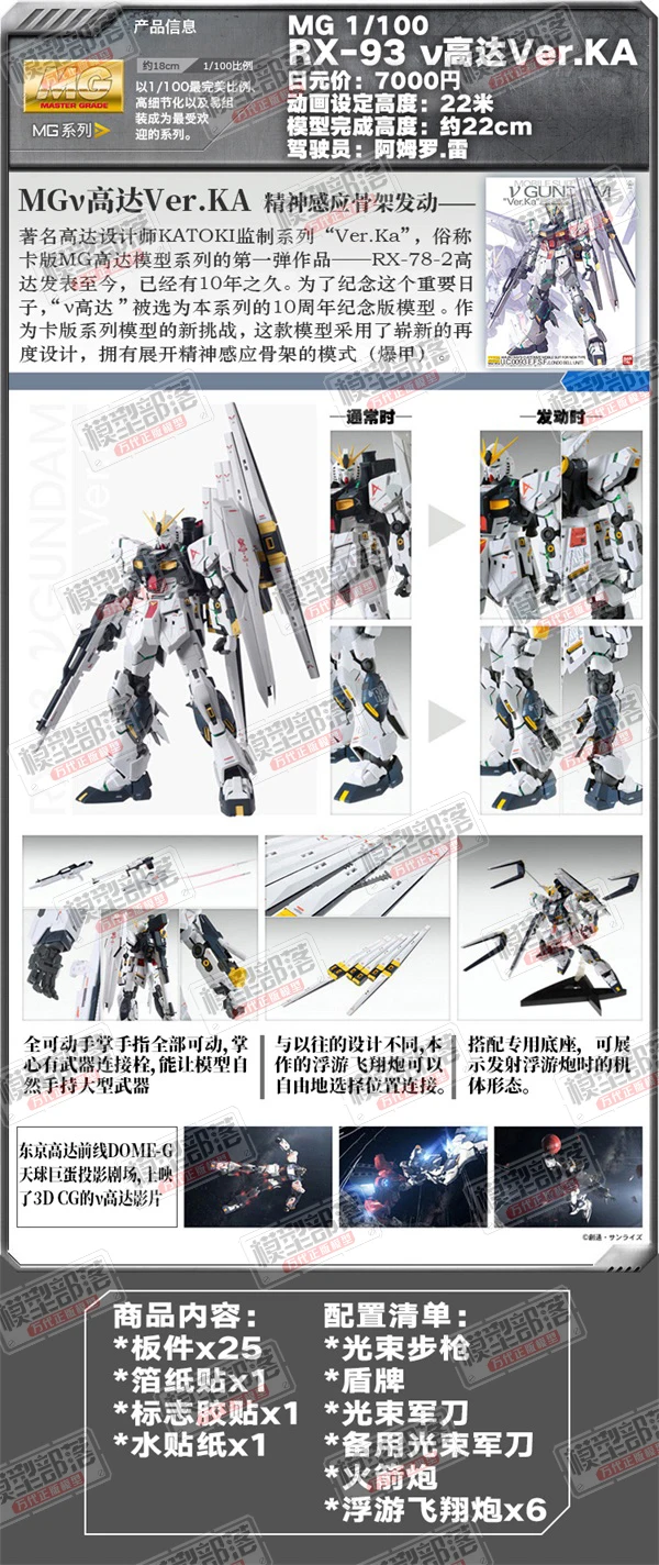 MG Rx-93 Nu Ver. Ka GUNDAM 1/100 BANDAI Action Chart из печати редких мест дети собранные игрушки подарки