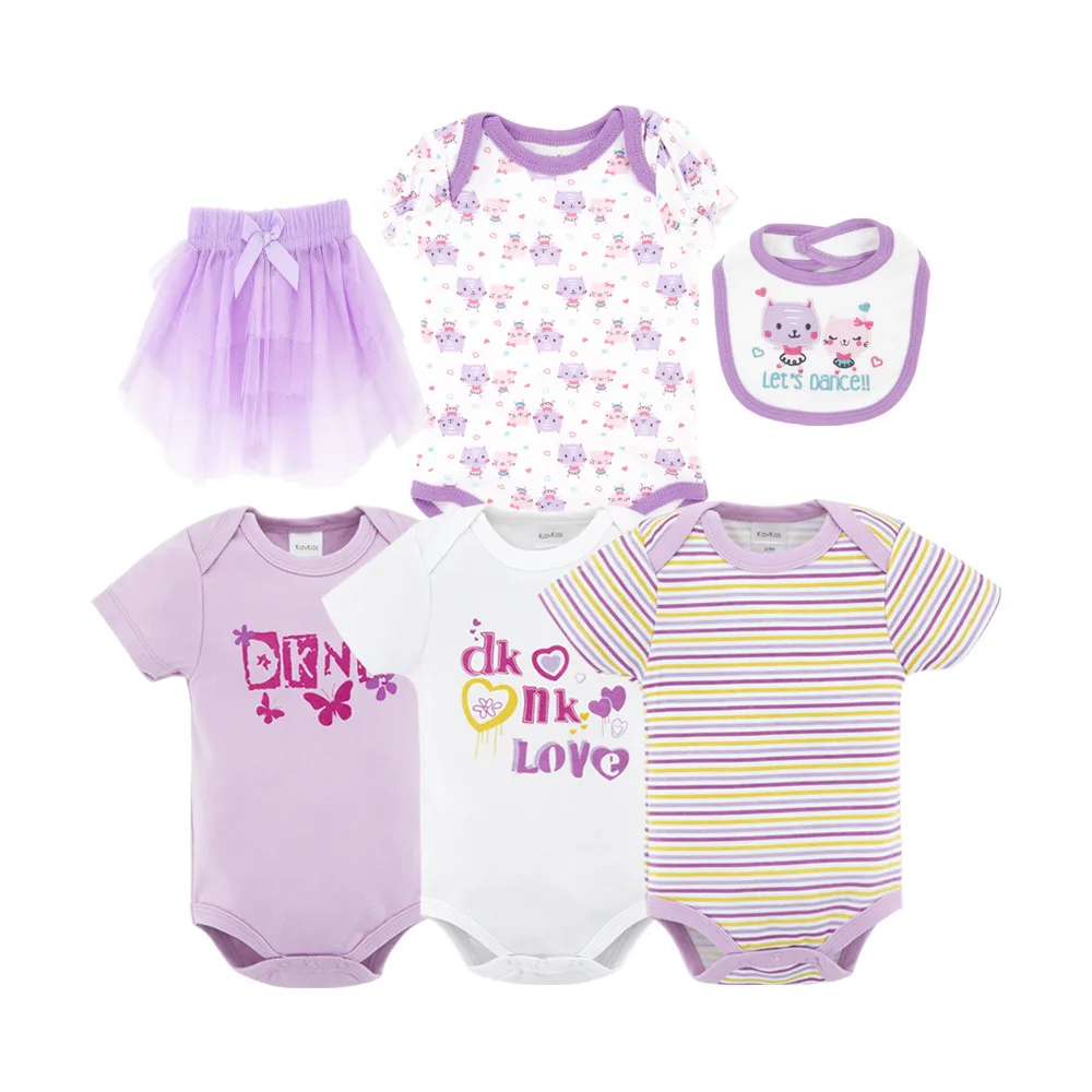 Kavkas Cartoon Print Baby Girl Boy Clothes Set Short Sleeve Summer Infant Dress Suit Embroidery Toddler Bodysuit Sets|Комплекты