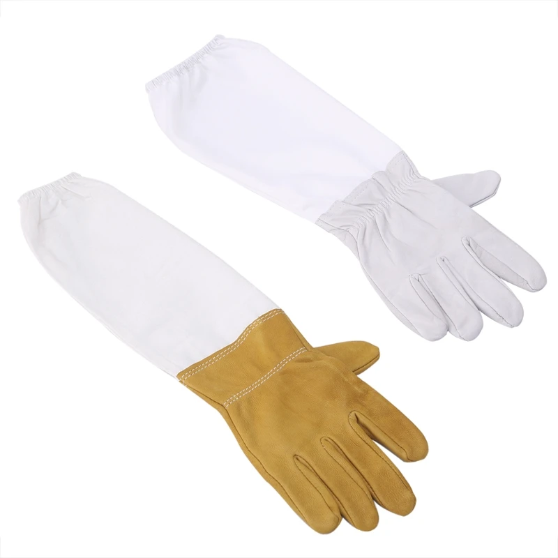 

New 1 Pair Beekeeping Protective Gloves With Vented Long Sleeves Faux Goatskin Tools Retail/Wholesale