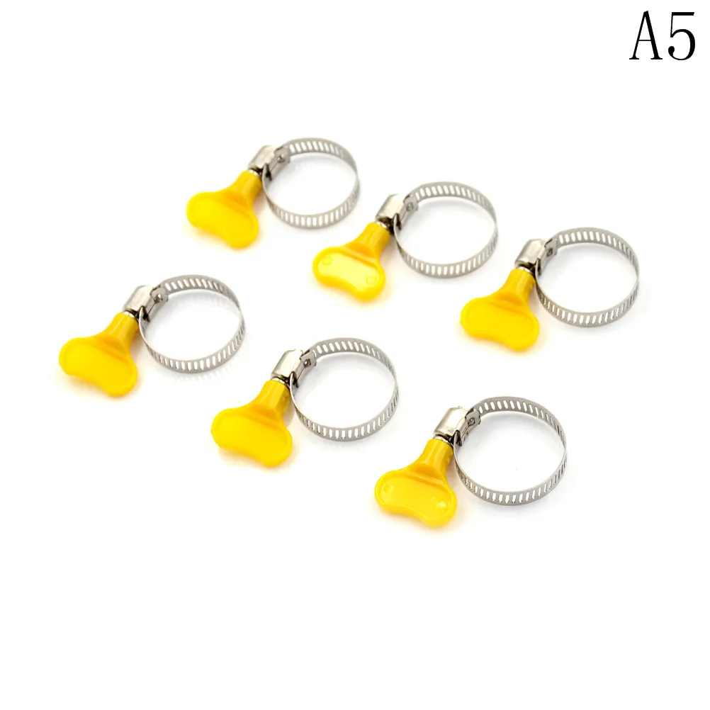 6 pieces/lot Stainless Steel Plastic Handle  butterfly Hose Clamp Homebrew Pipe Clamp Fit 16mm O.D ~ 25mm O.D Tube