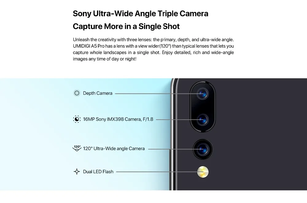 Глобальная версия UMIDIGI A5 PRO 16 МП Тройная камера двойной 4G мобильный телефон 4 ГБ 32 ГБ 6,3 'FHD Android 9,0 Восьмиядерный 4150 мАч смартфон