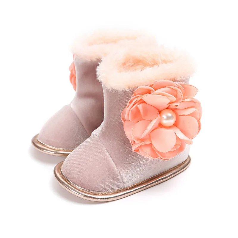 Infant пинетки для новорожденных Малыш Мальчик девочка мягкая подошва цветок кроватки обувь теплые Нескользящие сапоги Prewalker 0-18 M