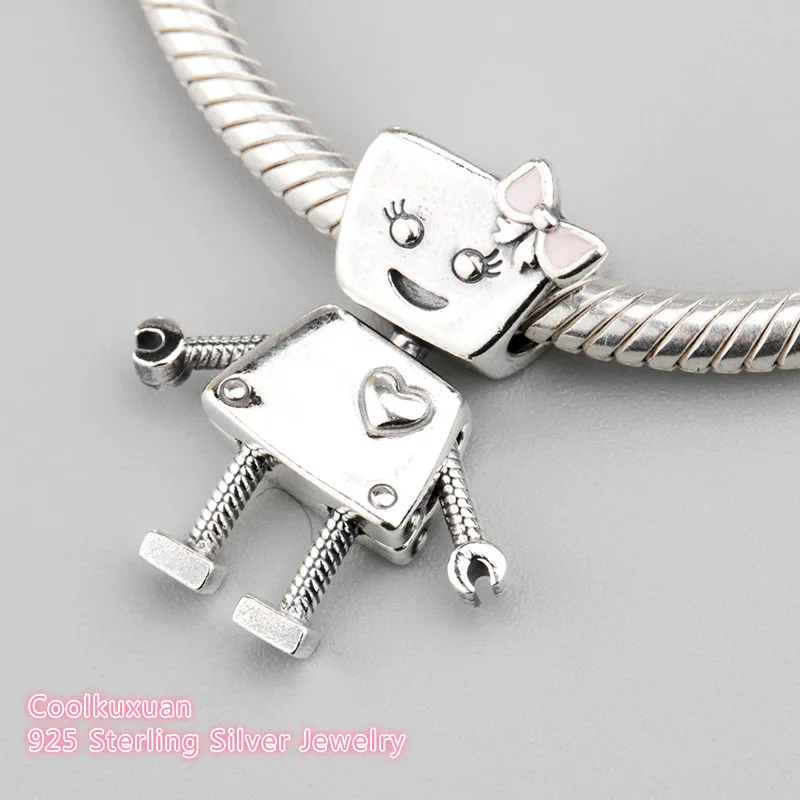 

Spring Authentic 925 Sterling Silver Bella Bot Charm, Pink Enamel Charm Beads Fit Pandora Charms Bracelet Jewelry Making