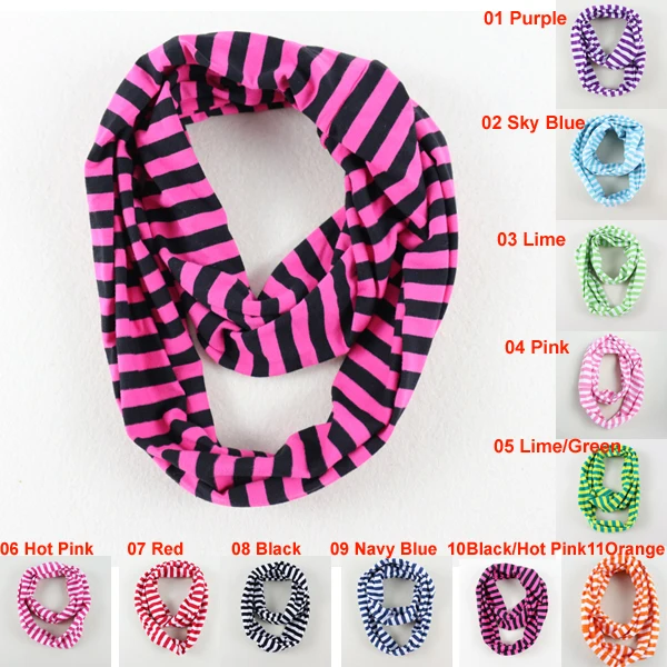 

11 Colors Striped Print Infinity Scarf Summer Spring Girls Loop Kids Ring Scarves Baby Accessories Wholesale Free Shipping
