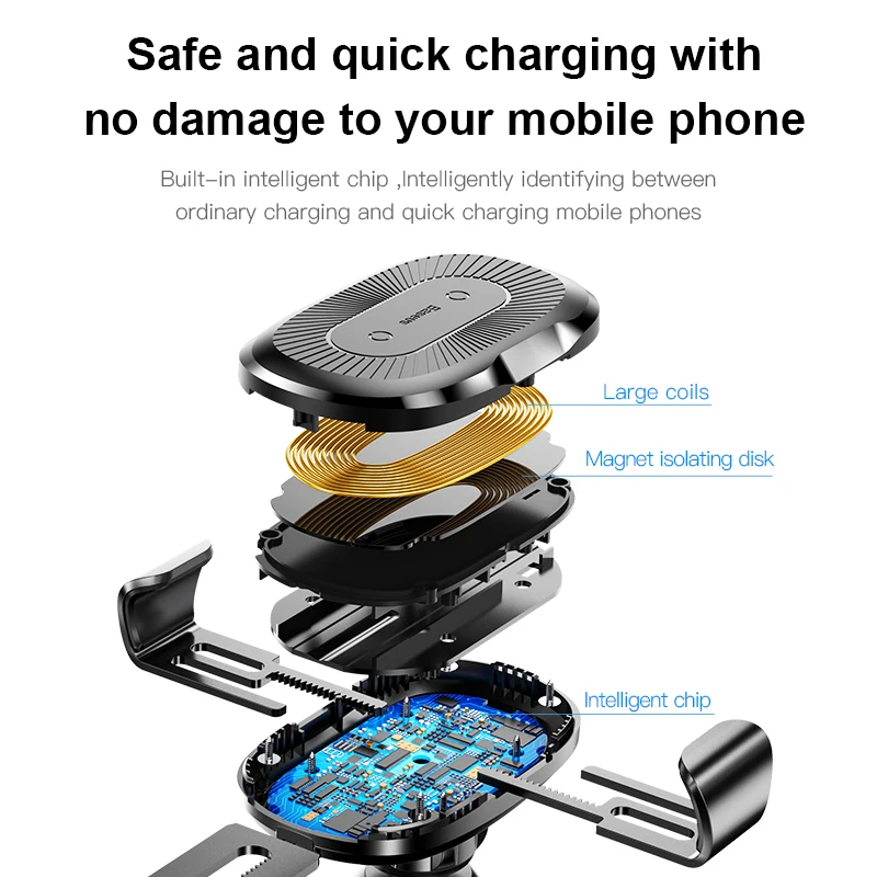 Baseus 2 in1 Qi Wireless Car Charger for iPhone X XS XR Samsung S9 Quick Wireless Charging Charger Car Mount Mobile Phone Holder