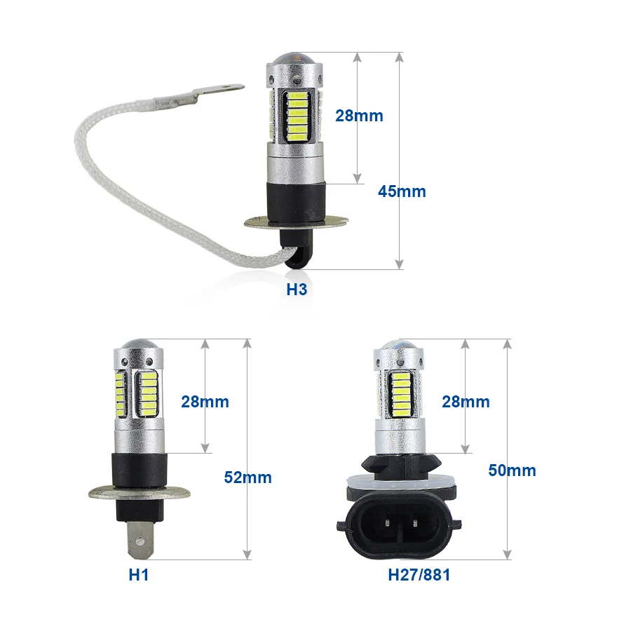 2 шт. Высокая мощность белый 30-SMD 4014 H3 светодиодный Сменные лампы для автомобильных противотуманных фар, дневных ходовых огней, DRL лампы белого цвета