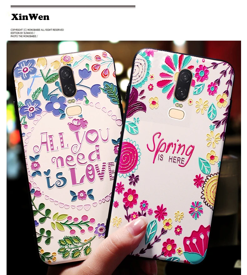 

XinWen 3d luxury etui,coque,cover,case For OnePlus 6 oneplus6 silicone Silicon tpu Relief Soft flower phone accessories 1+6 case
