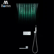 Contemporary Rainfall Shower Head Colorful LED Bathroom Shower Set Remote Control LED Light Rain Showers 30cm Embedded Ceiling