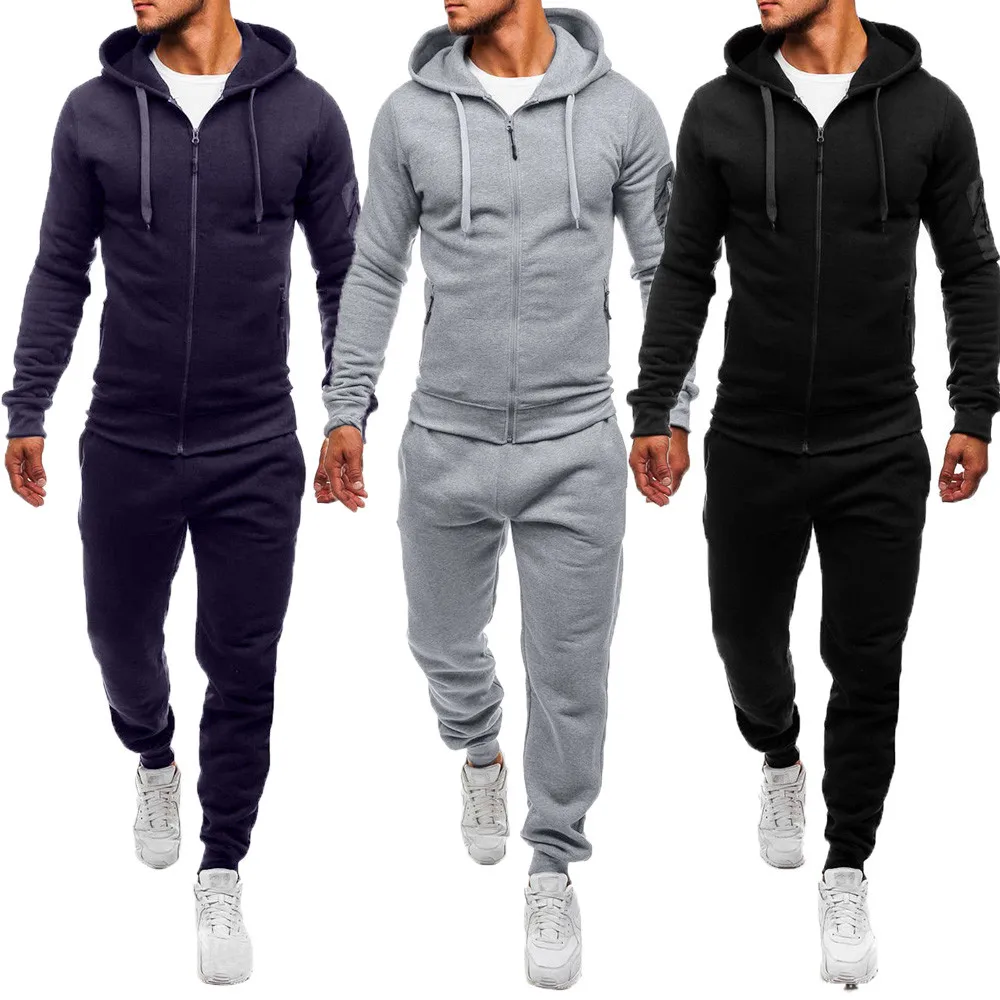 

Men's Autumn Winter Casual Patchwork Sweatshirt Sets Cotton Sets Men's Warm Outdoor sport Suit Tracksuit