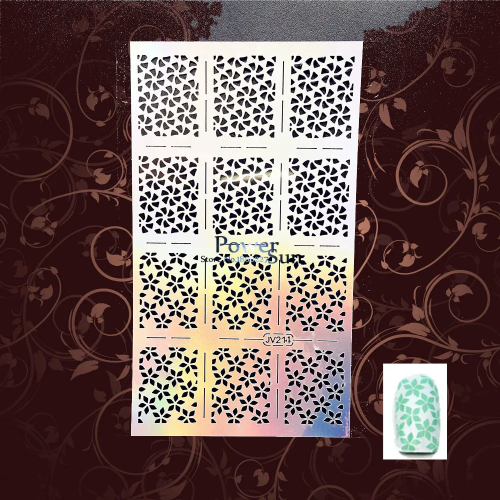 

1PC Laser Hollow Out Flower Pattern Nail Foil UV Gel Polish Manicures Painting Tool PJV214 Nail Vinyls Salon Styling Image Guide