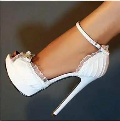 

Fashion Ruffles Platform Women Sandals Sexy White Butterfly-knot Gladiator Sandals Lady Wedding Pumps Thin Heel Party Shoes