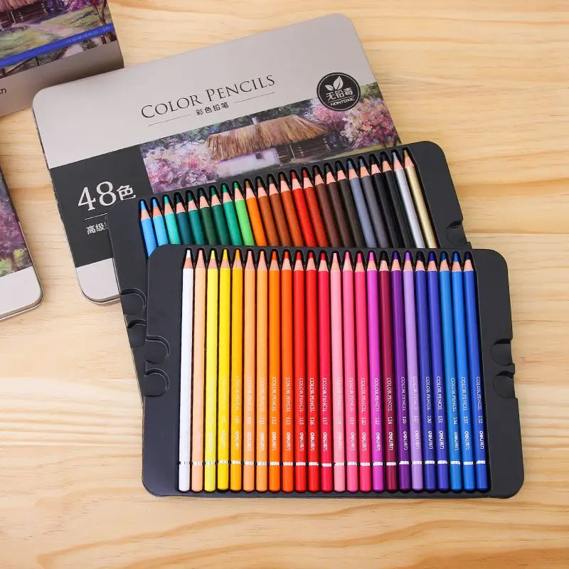 

Deli 48 Colors Professionals Oil Colored Pencils Iron Box Water Pastel Pencils Student Coloring Sketch Artists Drawing Pencils