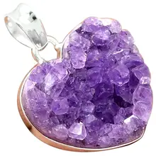 Lovegem аметист drusy кулон 925 пробы серебряные украшения, 36 мм, AP2171