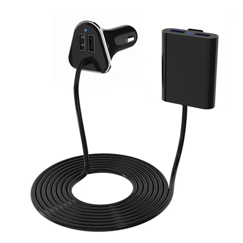 4 USB Ports Passenger Car Charger Kit for Front/Back Seat +6 Feet