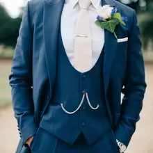 Темно-синие костюмы для новобрачных мужчин джентльменский Блейзер Свадебные смокинги для выпускного вечера из 3 предметов шафер Жених Костюмы