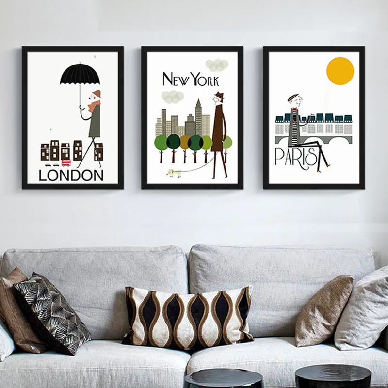 

HAOCHU Nordic Decorative Canvas Painting Abstract Man Posters City New Literature and Art Personality for Living Room