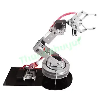 

Metal Alloy 6 DOF Robotic Robot Arm Clamp Claw & Swivel Rotatable Stand Mount Kit - Silver