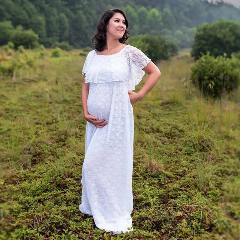 Реквизит для фотосессии для беременных; платья для фотосессии; длинное кружевное платье для беременных; одежда для фотосессии для беременных женщин - Цвет: Белый
