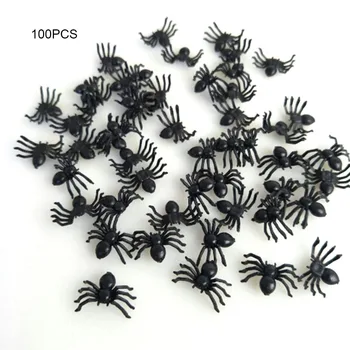 

100pcs Simulation Fake Black Spiders for Children's Halloween Party Favors Decoration Novelty Toys
