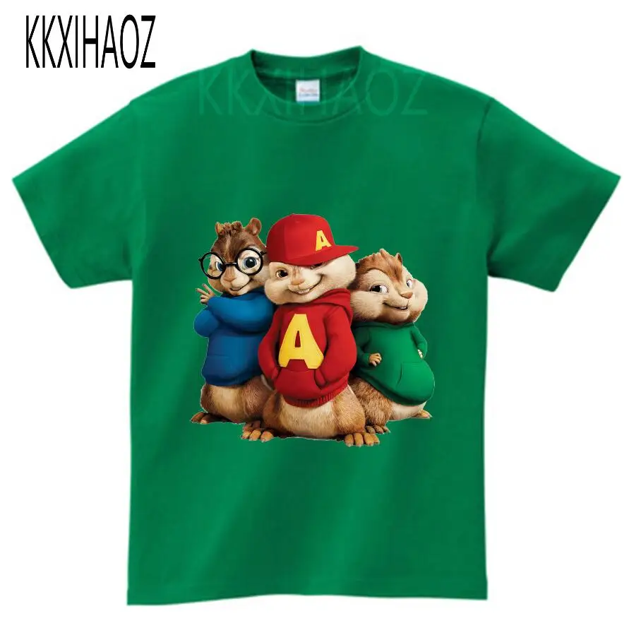 green childreT-shirt Детская летняя футболка с короткими рукавами, куртки с изображением Элвина и чипмука, белая хлопковая одежда для мальчиков и девочек, От 3 до 9 лет N - Цвет: green childreT-shirt