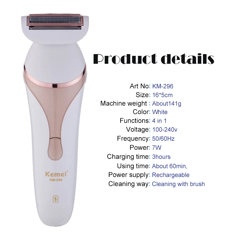 Kemei эпилятор для удаления волос электробритва машина Моющее средство для женщин массажер инструменты личный набор по уходу инструмент леди кисть для лица